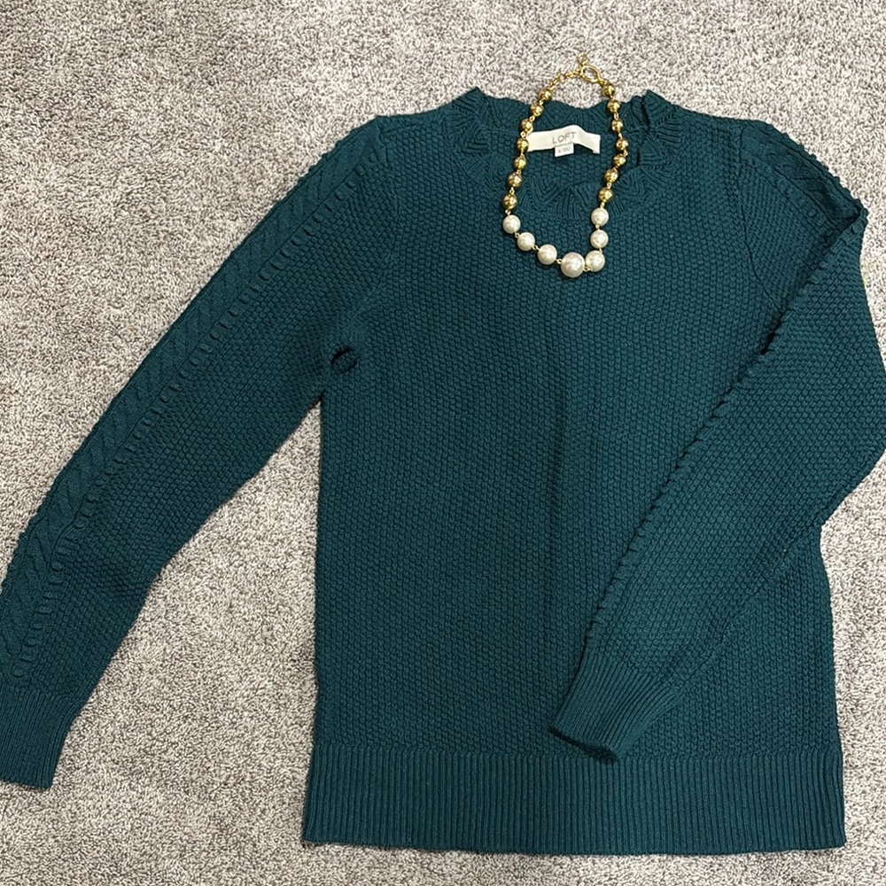 LOFT Teal Cable Knit Sweater